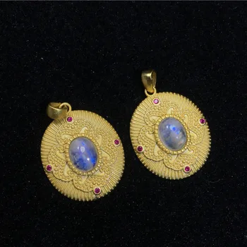 

Natural blue moonlight stone silver-plated inlaid pendant