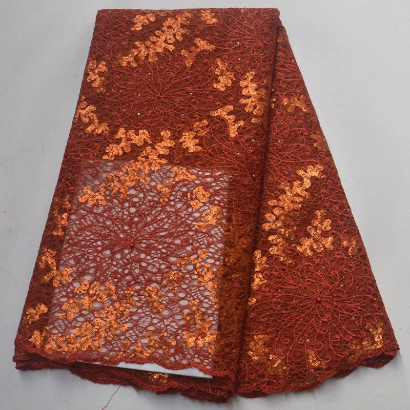 Жженые оранжевые нигерийские кружевные ткани новейшая вышивка роскошный французский Тюль Кружева с множеством блесток для свадебного платья N54