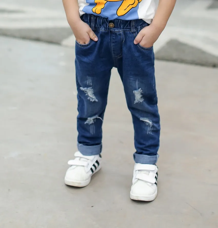 Crawler Autumn Children with Holes Jeans Pure Cotton Childrenswear Autumn Children Autumn Clothing Trousers Ripped Jeans