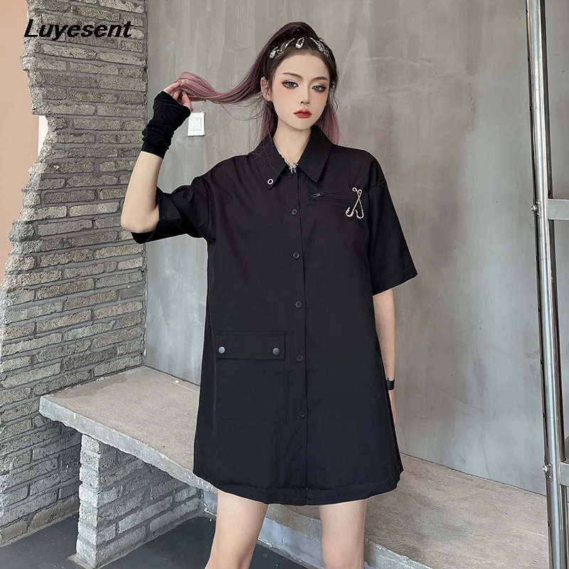 Black Safari Style Women Mini Shirt 