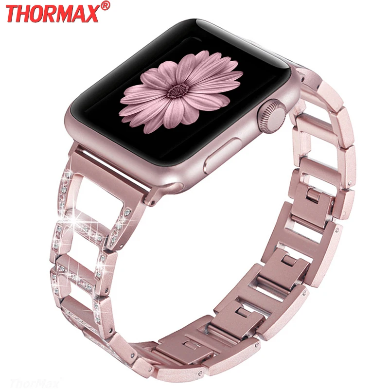 Алмазный ремешок для часов iWatch серии 5 4 3 2 Лучший браслет из нержавеющей стали ремешок для Apple watch 38 мм 42 мм 40 мм 44 мм для женщин
