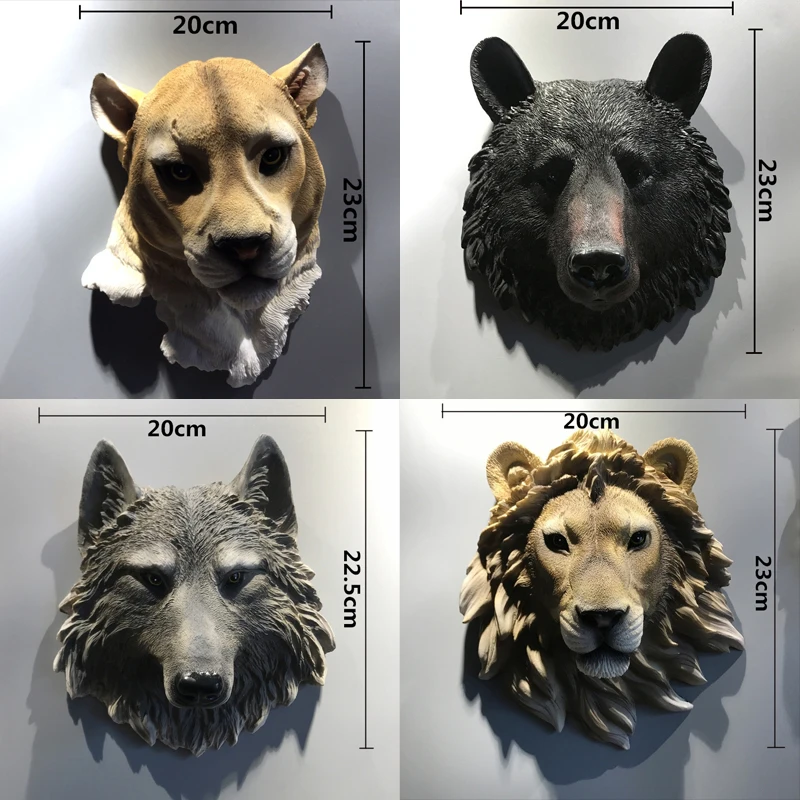 

American Style Resin Simulation Large 3D Animal Head Wall Hanging Nordic Lion Head Mural Wall Decor Crafts Sculpture Bar Office