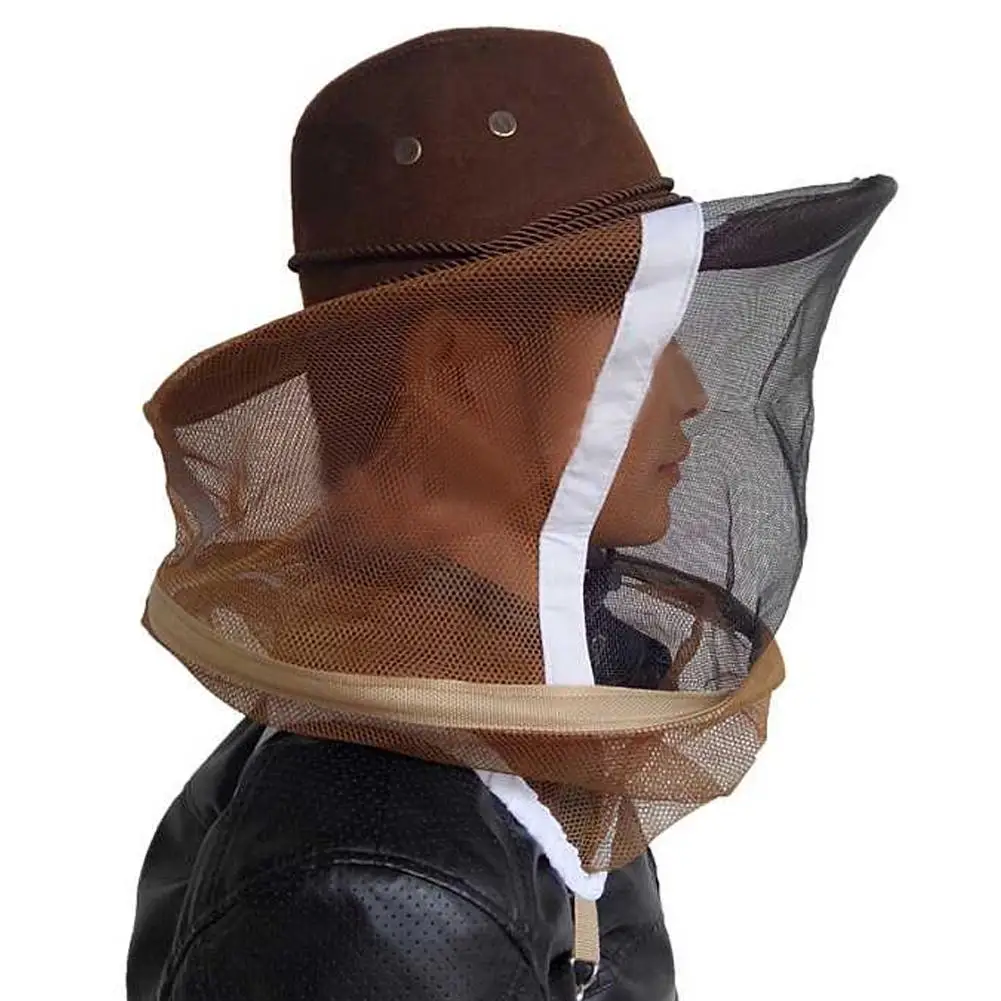 Cow Boy Beekeeping Hat Mosquito Bee Insect Net Veil Face Head Protect Brown 