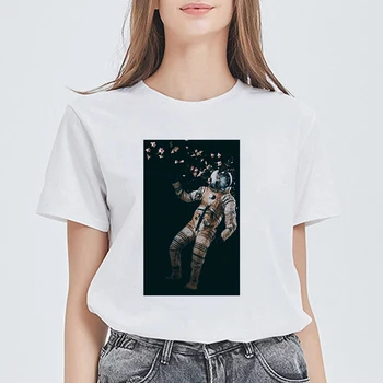 

Flower astronaut summer Harajuku hip hop street funny graphics funny T-shirt clothes for women