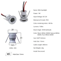 10pcs 1W DC12V IP65 Mini LED Spot light Thumb Spotlight Lamp Cabinet Ambient Lighting 2