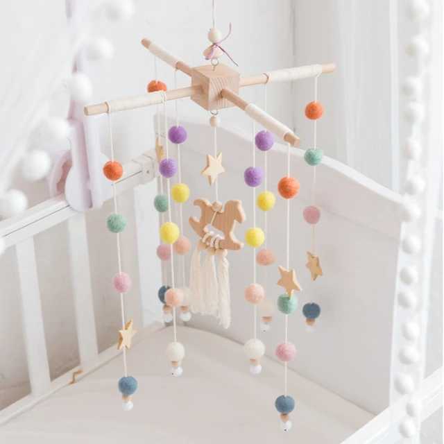 Baby Mobile Hanging Rattles Toys Wind-up Music Box Hanger DIY Hanging Baby Crib Mobile Bed Bell Wood Toy Holder Arm Bracket