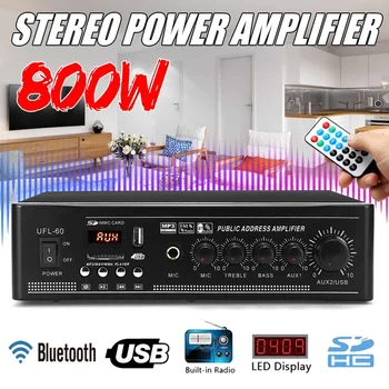 

800W 220V 2CH HIFI Audio Stereo Power Amplifier bluetooth FM Radio USB SD Home Theater Amplificador Audio Karaoke Music Player