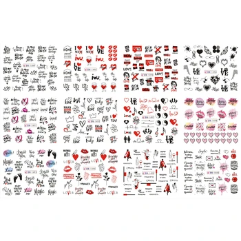 

UPRETTEGO 12 PACK/ LOT WATER DECAL NAIL ART NAIL STICKER RUSSIAN TEXT VALENTINE'S LOVE SWEET HEART FASHION GIRL BN1489-1500