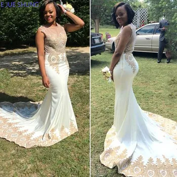 white and gold mermaid wedding dress