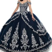 Сверкающие шикарные темно-синие тюлевые Бальные платья на бретельках с цветочной аппликацией многоуровневые элегантные платья