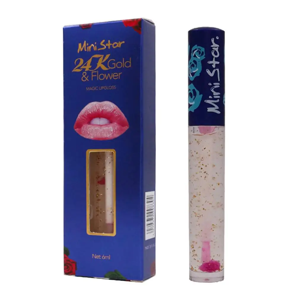 

Gold Lip Oil with Flower Natural Moisturizing Waterproof Long Lasting Hydrating Moisturizing Lip Plumper Gloss