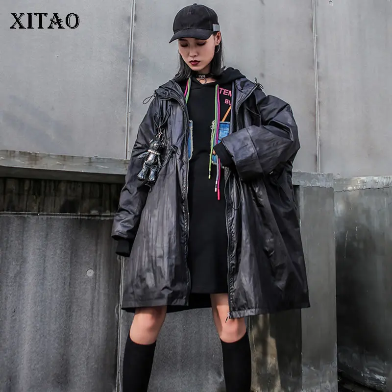 XITAO Тренч с буквенным принтом Женская мода Новинка 2019 осеннее пальто капюшоном и