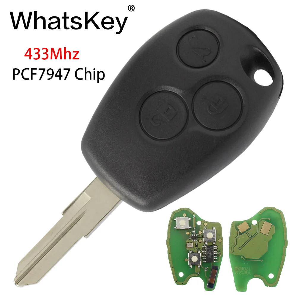 WhatsKey 2 кнопки автомобиля дистанционного ключа костюм для Renault Duster сlio Kangoo Logan Sandero управления 433 МГц PCF7947 чип с лезвием VAC102 - Цвет: 3 Button PCF7947