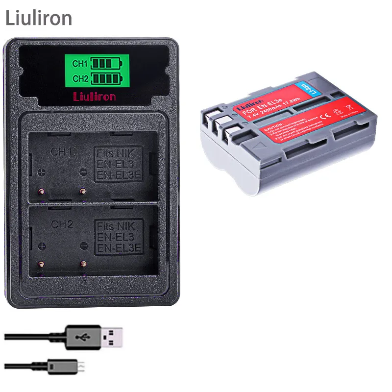 EN-EL3E EN EL3e ENEL3e EL3 EN EL 3E Battery pack For Nikon D300S D300 D100 D200 D700 D70S D70 D80s D80 D90 D50 camera - Цвет: charger and 1battery