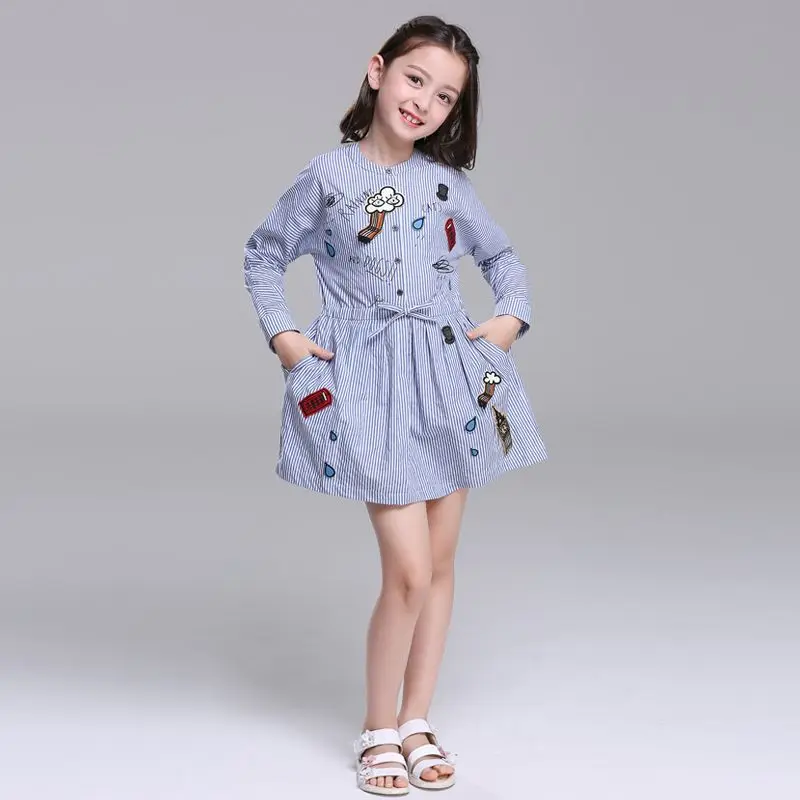 

Spring And Summer New Style Big Virgin Pure Cotton Graffiti Embroidered Striped Dress Casual Versatile