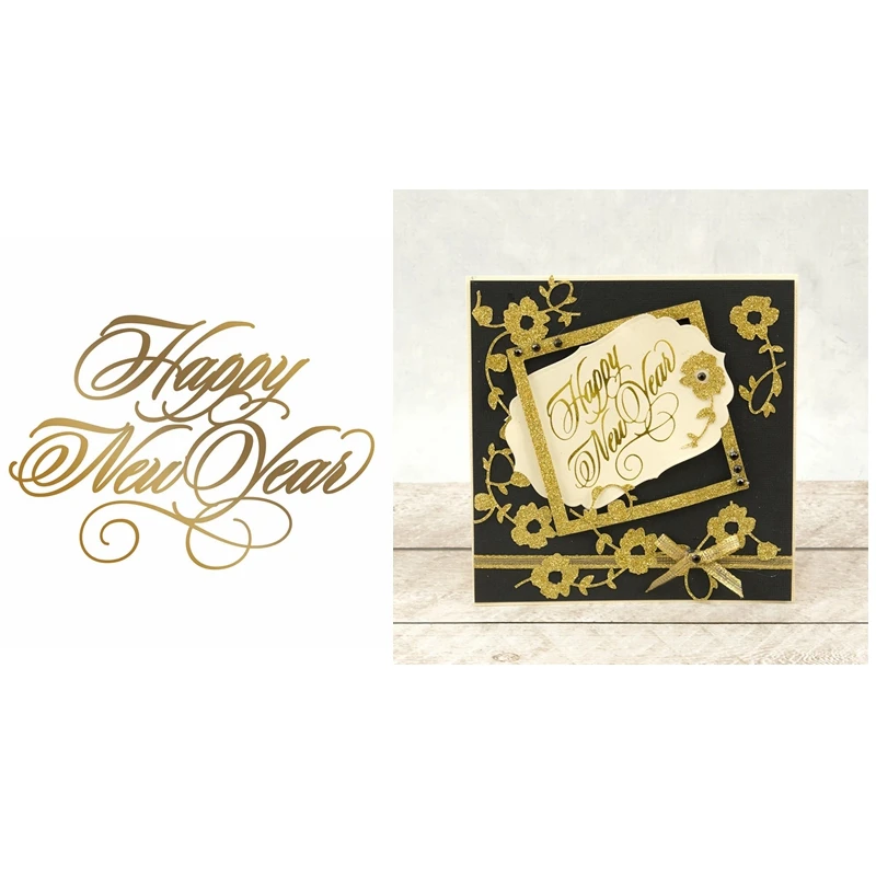 

Hot Foil Plate Happy New Year copperplate glimmer Phrase Word for DIY Scrapbooking New 2019 Embossing Paper Cards Crafts