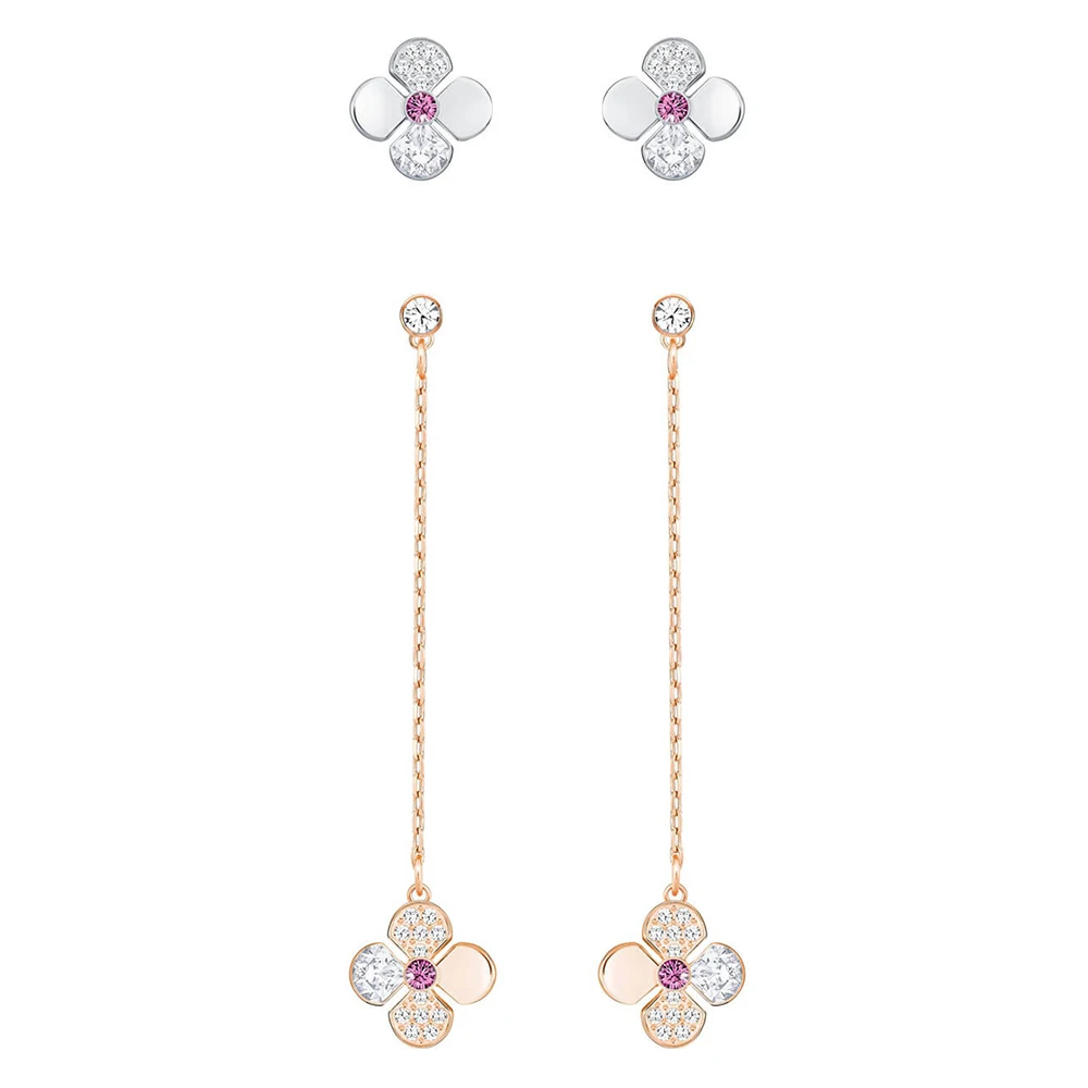 

SWA RO 2019 Original New GLOWING CLOVER Pierced Earrings Set 2-in-1 Perforated Lucky Clover Crystal Female Engagement Earrings