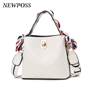 

2020 New Women Bag with Colorful Strap Bucket Bag Women PU Leather Shoulder Bags Brand Designer Ladies Crossbody Messenger Bags