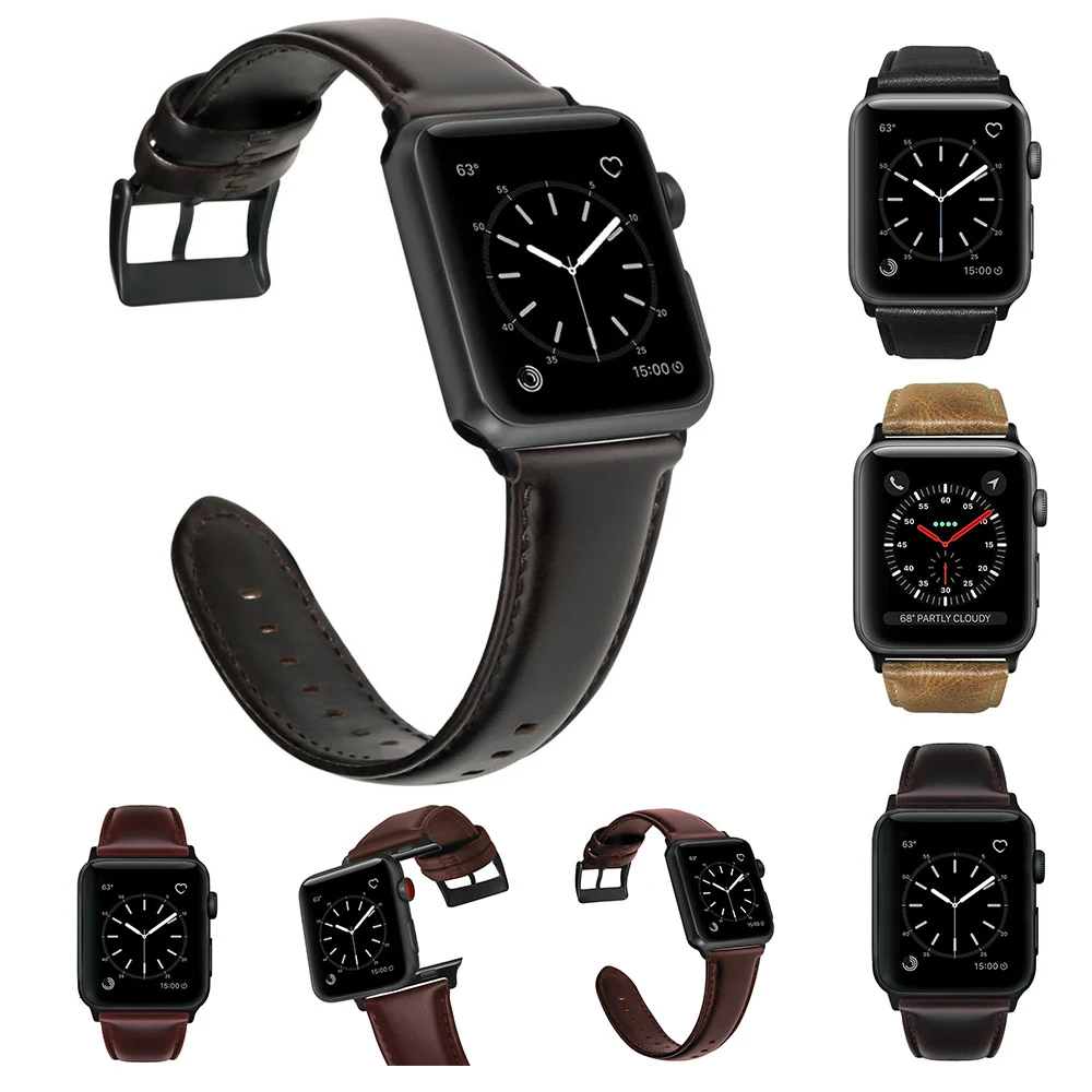Ремешок из воловьей кожи для Apple Watch Band 44 мм 40 42 38 винтажный текстурный браслет iwatch