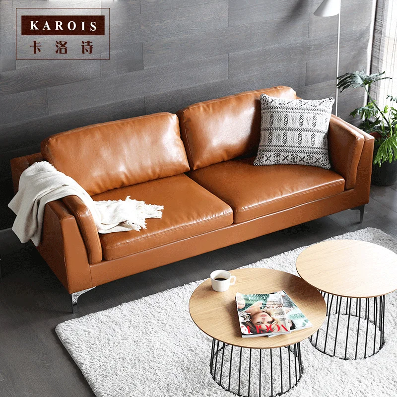 Leather Sofa Simple Small Study Cafe Three People Nordic Furniture Leather Sofa Simple Small Study Cafe