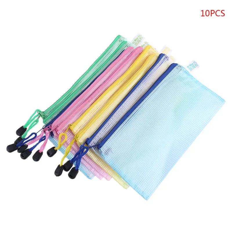 

10 Pieces Zipper File Pouch Grid Document Bag Multipurpose Storage Pouch Bags for Offices Supplies Travel Accessories, 5 Colors