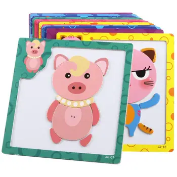 

Wooden Cartoon Animal Puzzles Magnetic Jigsaw Board Early Educational Kids Toy New