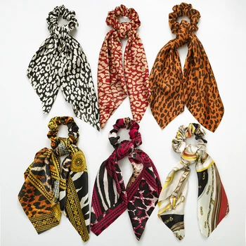

Retro Style Leopard Print Streamers Hair Scrunchies Ribbon Hair Ties Women Turban Ponytail Ties Head Wrap Accessories
