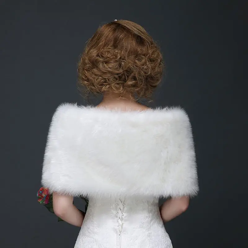 Чистый белый элегантный теплый искусственный мех шаль Свадебная обертка плюшевое короткое пальто Фея Свадебные аксессуары