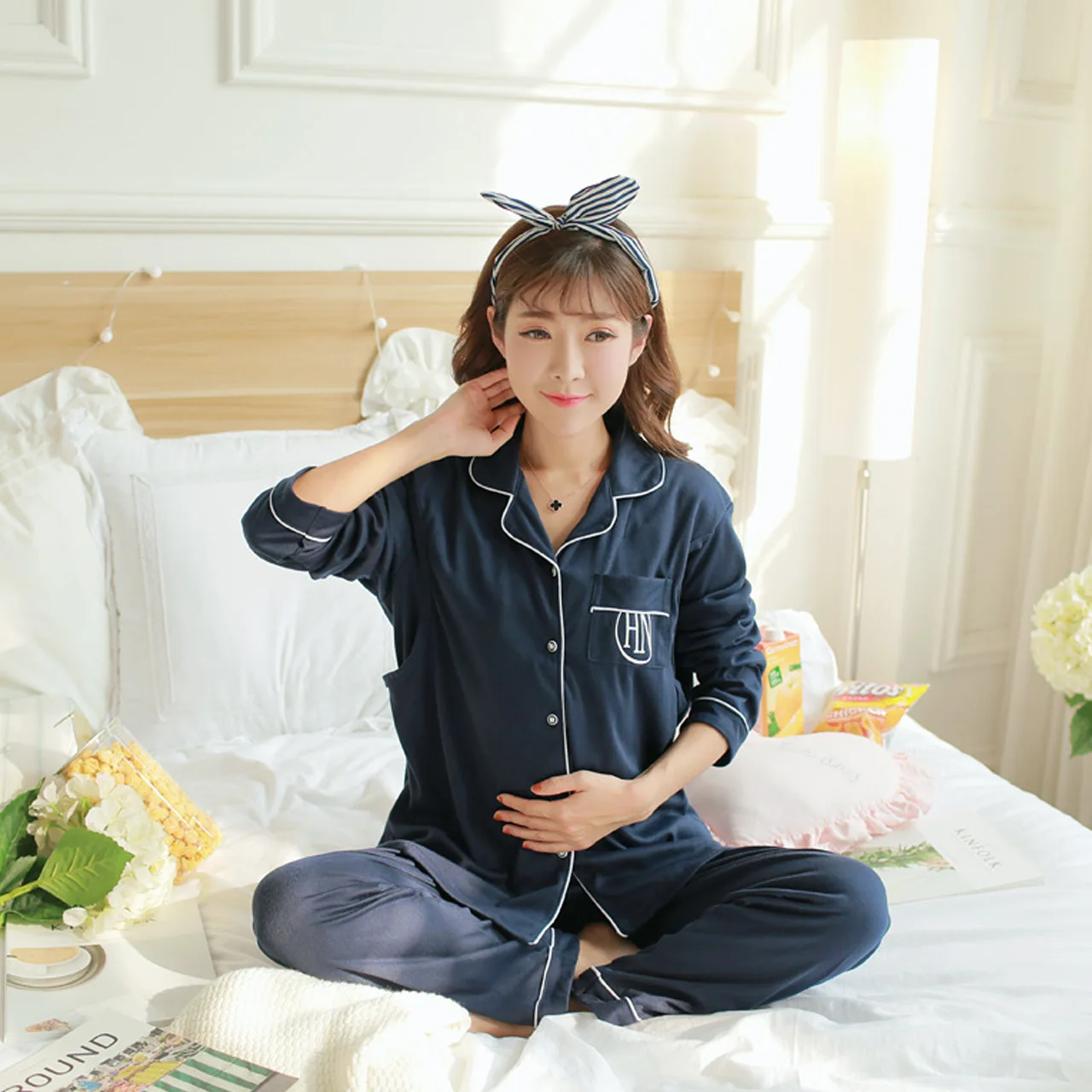 

Spring And Autumn Korean-style New Style Nursing Clothes Lettered Embroidery Cotton Long Sleeve Maternity Clothes Nursing Clothe