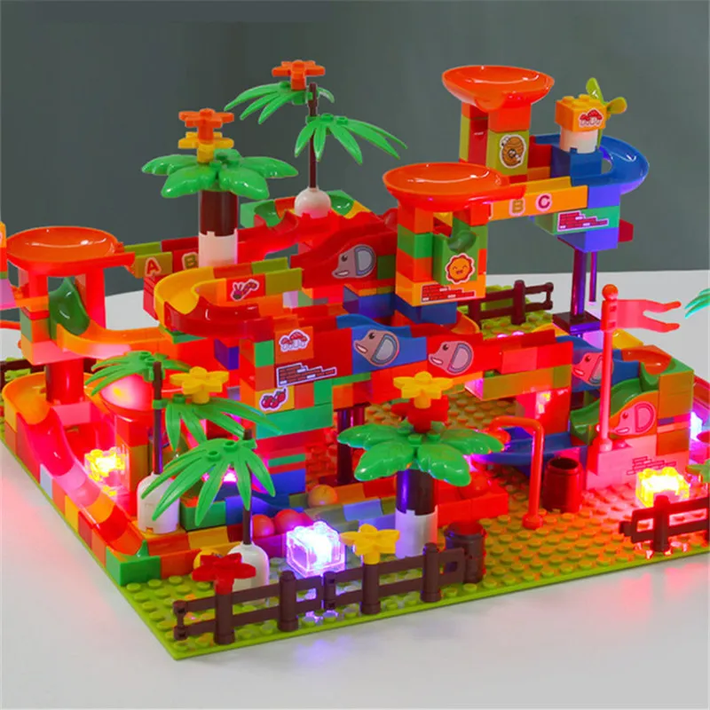 

317PCS MINI LED light Marble Race Run Maze Balls Track Building Blocks Funnel Slide Blocks Kids Educational Toy Blocks Toy
