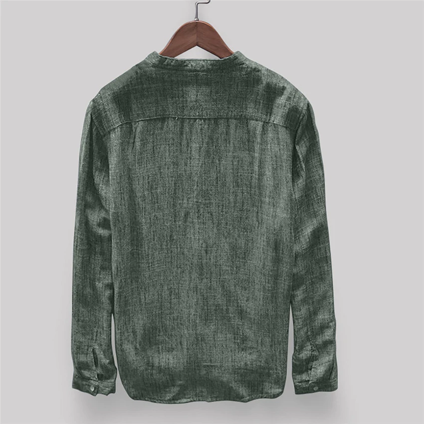 New Mens Traditional Chinese Clothing Tang Suit Long Sleeve Solid Linen Hanfu Men Retro Kung Fu Cheongsam Tops Clothes