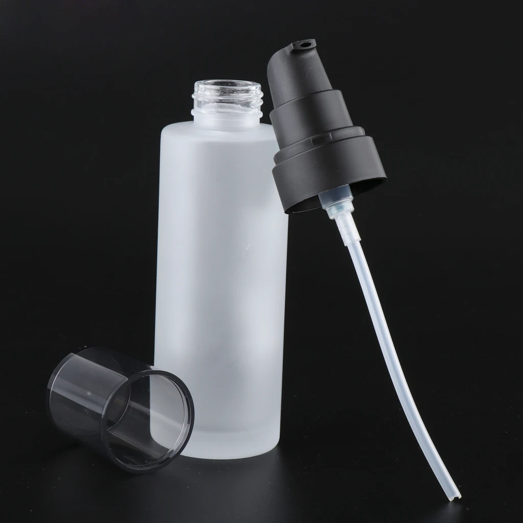 Empty Frosted Glass Pump Bottle Matte Lotion Bottle Refillable Container for Travel, Cosmetics, Aromatherapy and more
