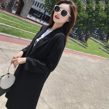 

Long Blazers Women Solid Loose 2XL Simple Womens Clothing Office Ladies All-match Casual Ulzzang Fashion Chic Daily Females New