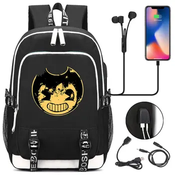 

New Hot Bendy and The Ink Machine Backpack USB Charging Laptop Backpack for Teens Male Travel Student Backpack Cute School Bags