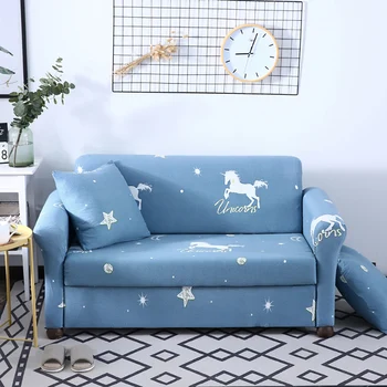 

Thumbedding Unicorn Sofa Cover Corner Elastic For Living Room Fantasy Washable Stretchable Sky Blue Couch Cover I Shaped