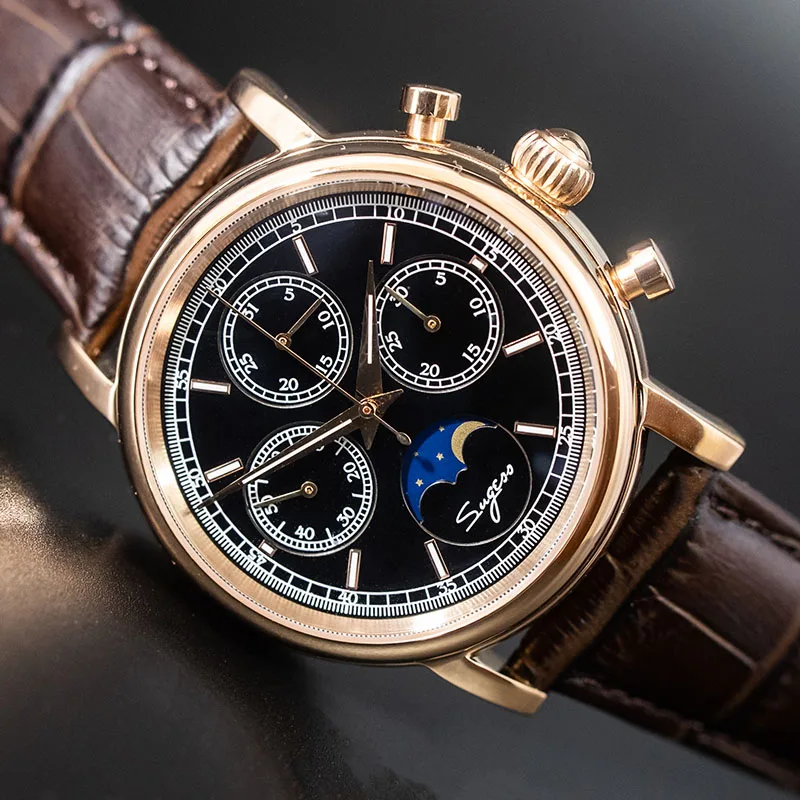 Мужские механические часы с хронографом Moonphase и календарем, оригинальные светящиеся стрелки ST1908, мужские многофункциональные часы