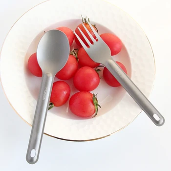 

Home Outdoor Camping Picnic Titanium Spoon Dinnerware Titanium Fork Ultralight Pure Titanium Spork Camping Equipment