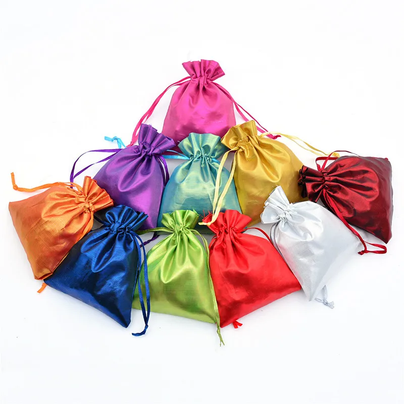 

4 sizes Satin Soft Silk Pouches Drawstring Drawstring Bags Wedding Party Storage Jewelry silk Gift Bag Packing candy cookie bag