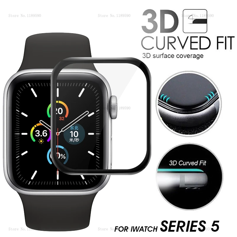 Изогнутое закаленное 3d стекло для Apple Watch 40 мм 44 9H изогнутое полноэкранное