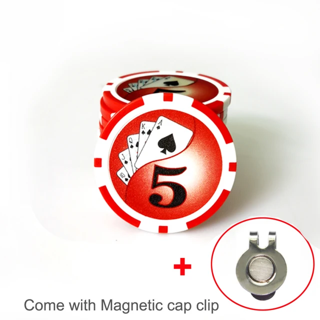 1Pcs New Golf Ball Marker with A Standard Hat Clip Magnetic Alloy Marker Golf Accessories Poker Numbers 5