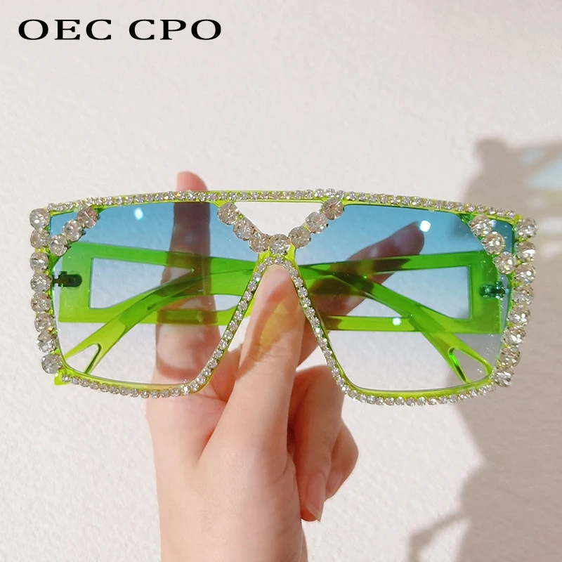 Oversized green luxury rhinestone sunglasses Amazon.com: willochra Oversized Round Sunglasses Women  main image 3