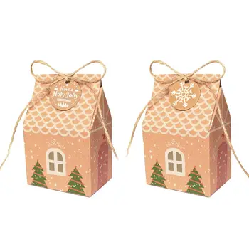 

5 Pcs Kraft Paper House Shape With Ropes Christmas Tree Candy Gift Bags