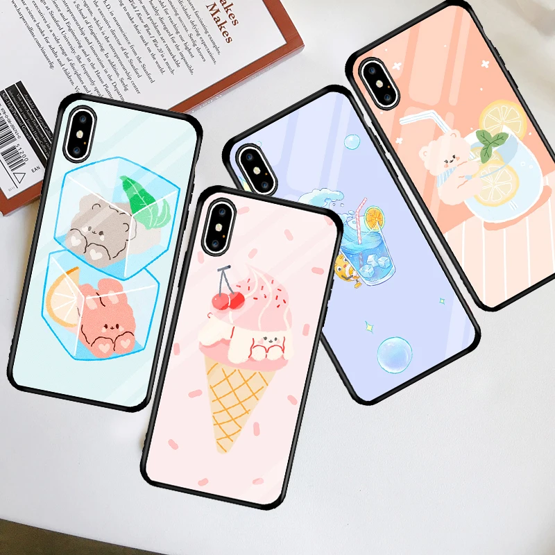 GYKZ мультяшный медведь мороженое стеклянный телефонный чехол для iPhone 11 Pro XS MAX SE 2020