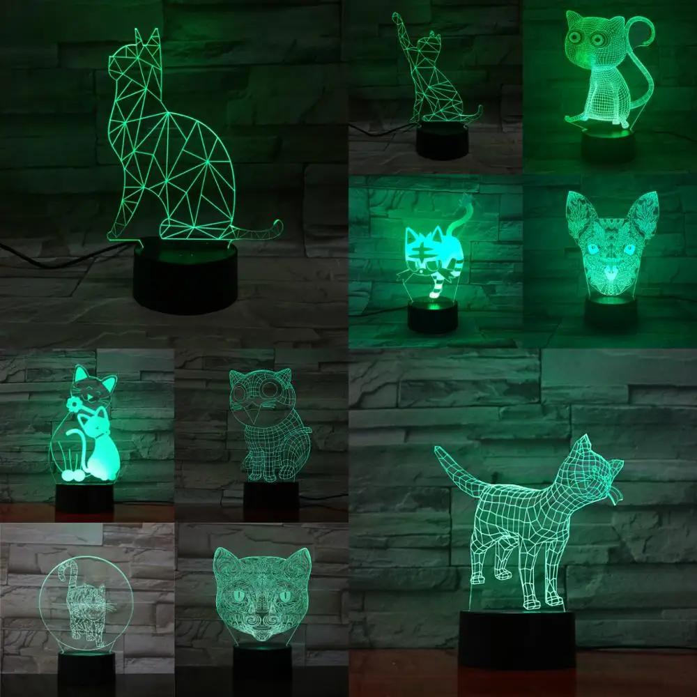Мультяшный Кот 3D ночник светодиодсветодиодный USB иллюзия Лампа многоцветный