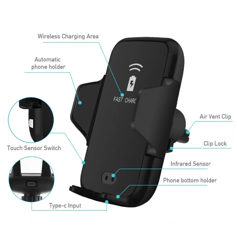 

10W QI Wireless Car Charger Fast Charging Automatic Induction Car Phone Holder For iPhone XS MAX XR 8 Samsung S9 S8 Note 9
