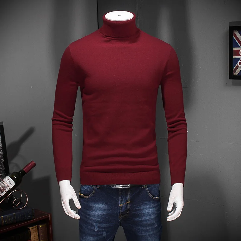 2019 autumn and winter men's Wool sweater solid color fashion casual warm high collar clothing pullover Thin clothes Black 2019 autumn and winter men's Wool sweater solid color fashion casual warm high collar clothing pullover Thin clothes Black