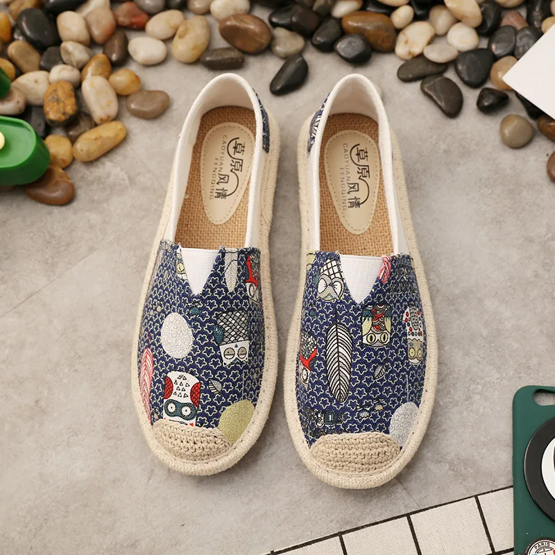 

Summer Floral-Print Versatile Canvas Shoes Student Slip-on Loafers Women's Flat Cloth Shoes WOMEN'S Casual Shoes Fisherman Shoes
