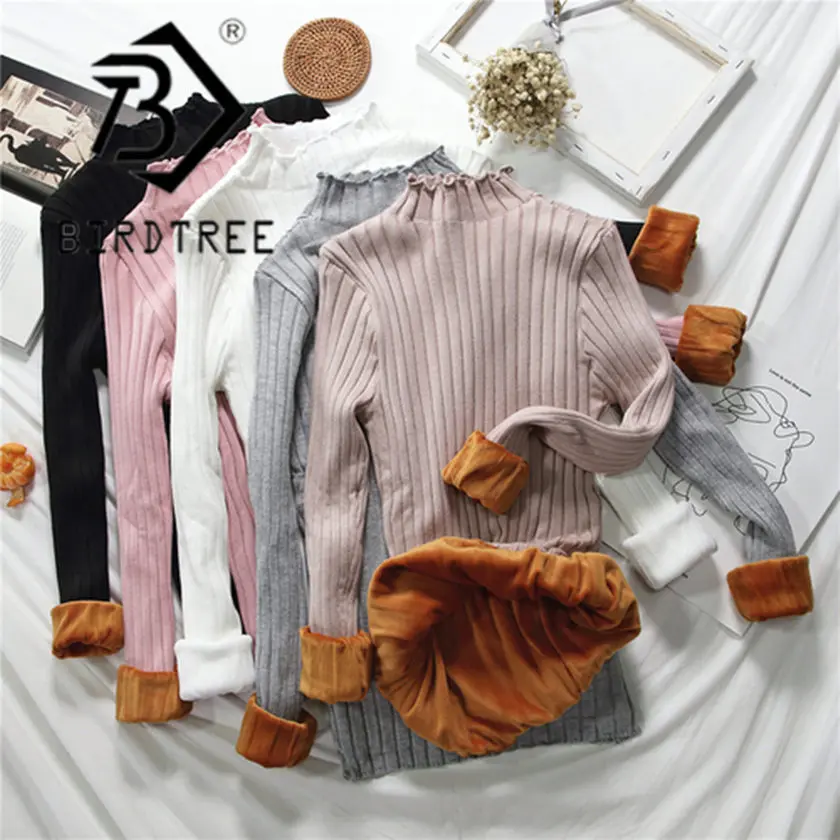 Женское теплое плотное термобелье бархатный облегающий топ с высоким воротником