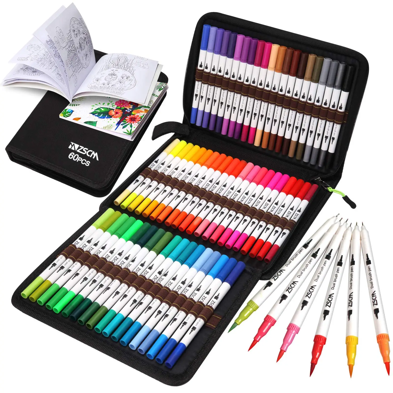 12-160 Colors Brush Pens Markers Set Dual Tips Fine Drawing