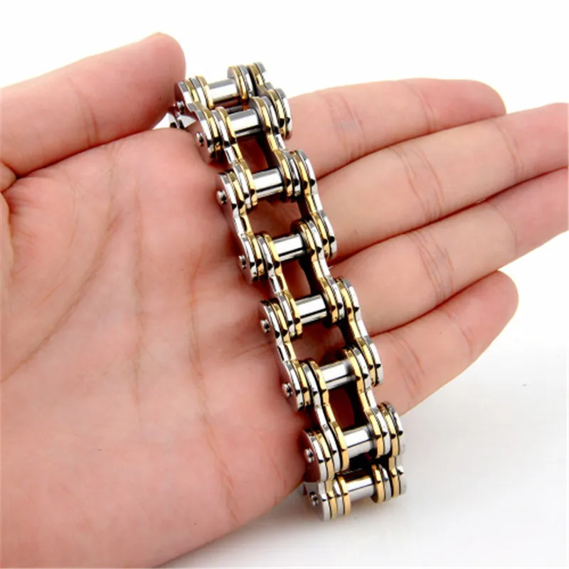 Цепочка на руку, нержавеющая сталь, Золотая велосипедная цепочка, браслет для мужчин,, панк-рок, мужские аксессуары, большие браслеты с подвесками, серебро